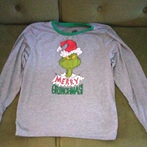 Kids' Merry Grinchmas Long-Sleeve Pajama Top - Gray/Green